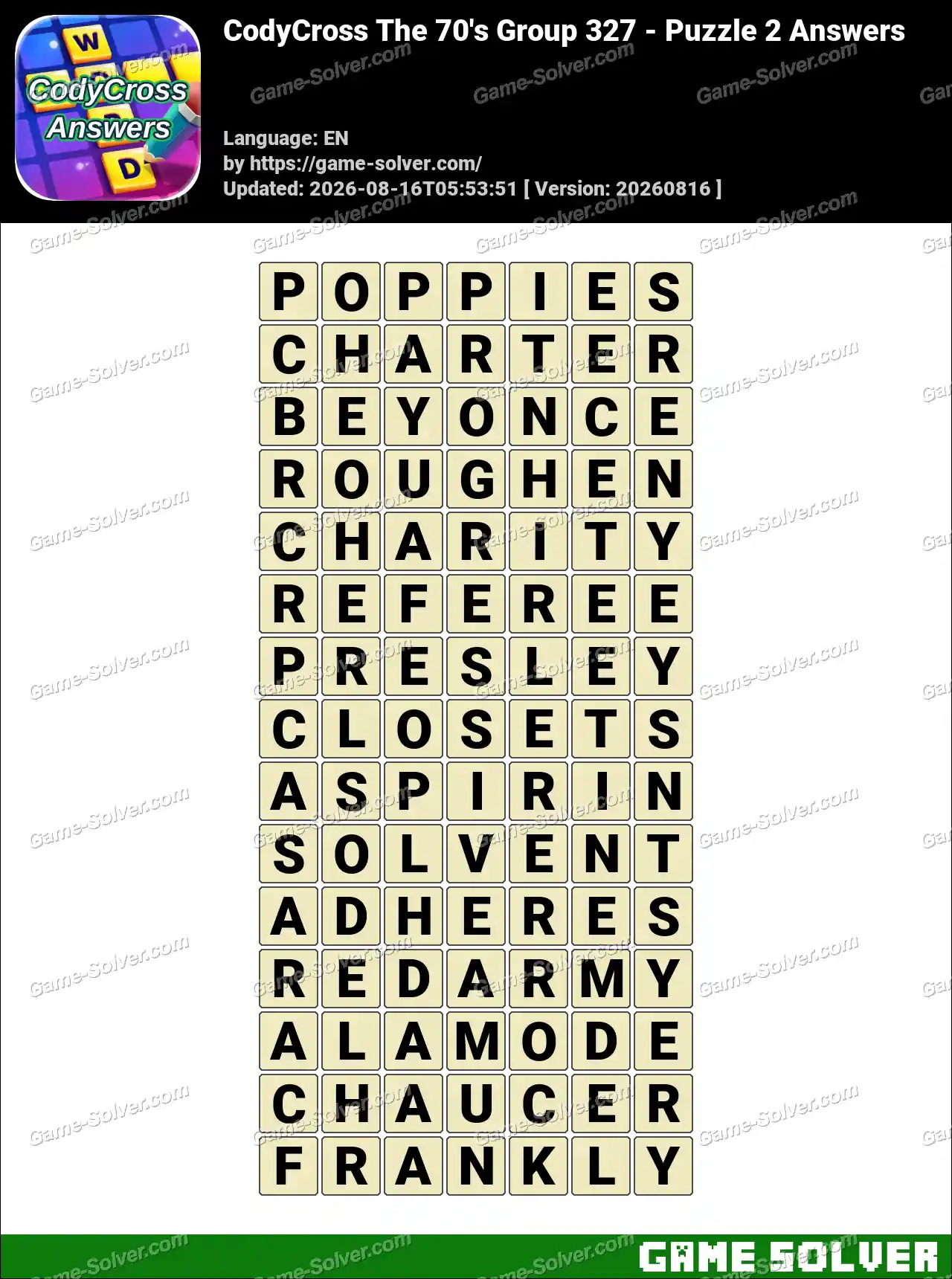 CodyCross The 70’s Group 327 – Puzzle 2 Answers